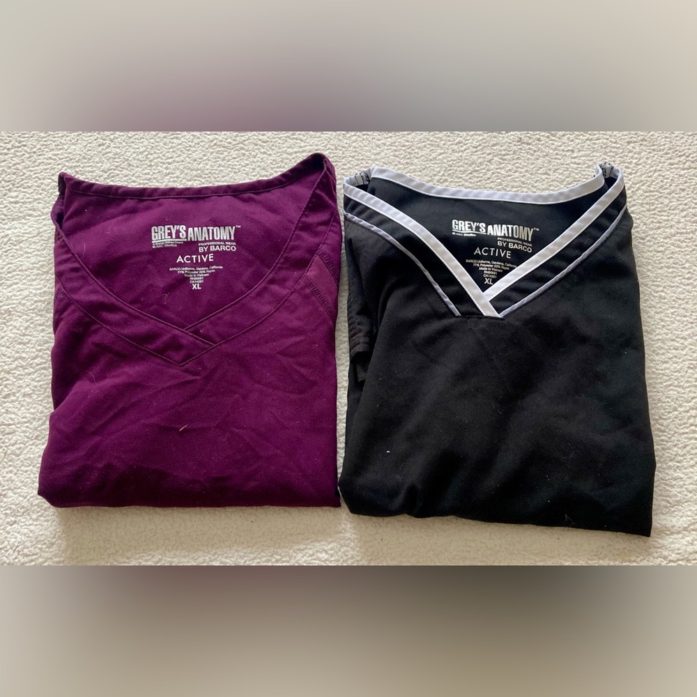 Grey's Anatomy Set of 2 Active Scrub Tops - Maroon and Black Size XL